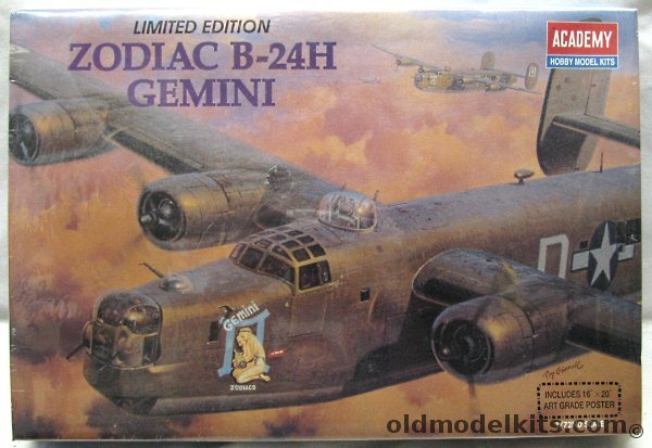 Academy 1/72 Zodiac B-24H Gemini Liberator -  With 'Art Grade Poster' of Box Artwork, 2168 plastic model kit